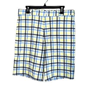 Nike Golf Mens Size 34 Dri-Fit Plaid Shorts White blue yellow black 11" inseam